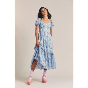 LoveShackFancy Angie Dress Midi Floral Crushed Blueberries, size 6, NWT